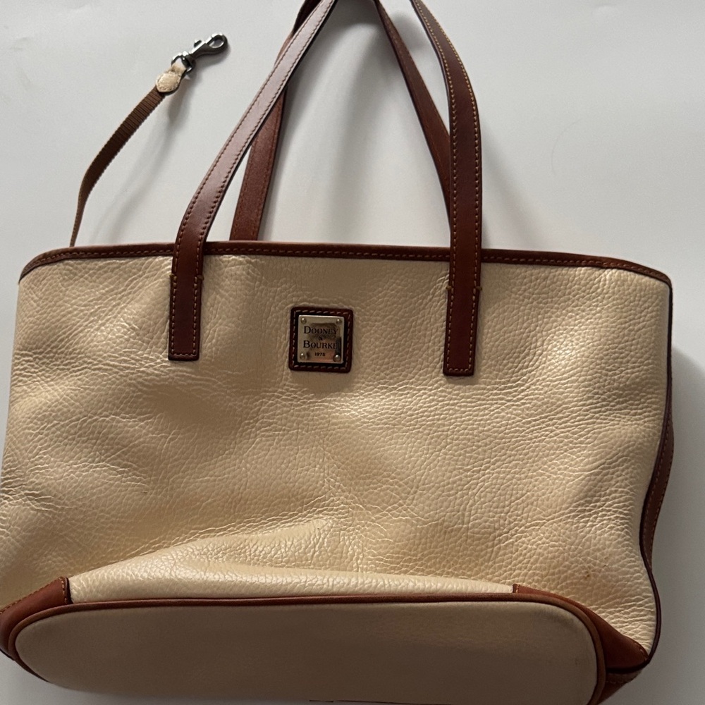 Dooney & Bourke Cream and Brown Leather Tote Bag